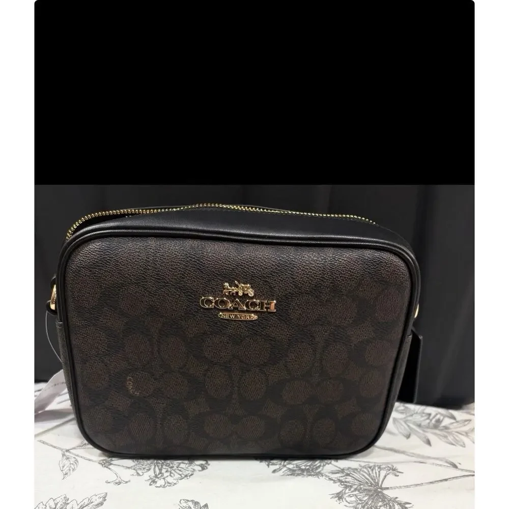 B16-004 NWT Coach Jamie Camera Bag In Signature Canvas Gold/Black Brown